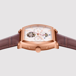 Galaxy Men Automatic Silver Dial Multi-Function Leather Watch 985-L30308