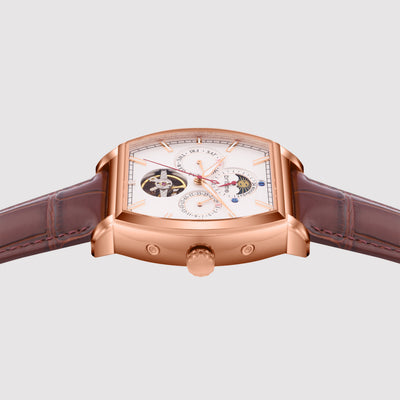 Galaxy Men Automatic Silver Dial Multi-Function Leather Watch 985-L30308