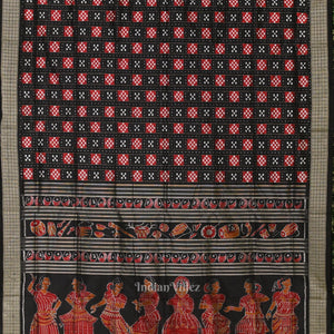 Black Red Body Pasapali Design Sambalpuri Silk Saree