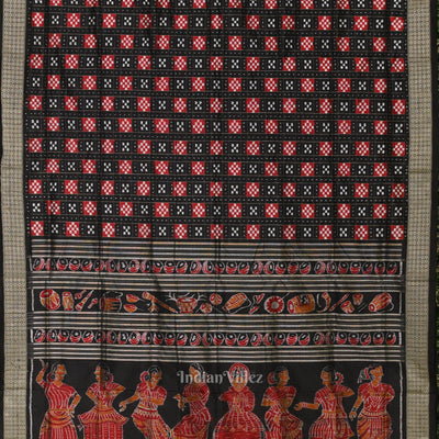 Black Red Body Pasapali Design Sambalpuri Silk Saree