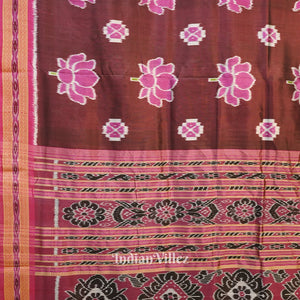 Deep Wine Lotus Flower Theme Odisha Ikat Khandua Silk Saree