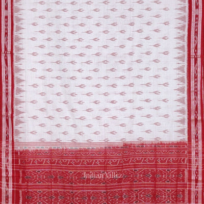 White Red Mayur Chandrika Maniabandha Cotton Saree