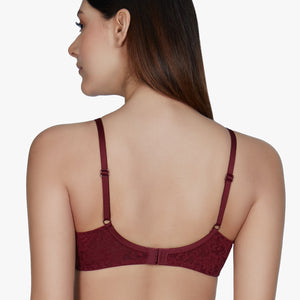 Floral Romance Padded Wired Bra - Maroon