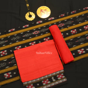 Black Red Pasapali Sambalpuri Cotton Dress set with Dupatta