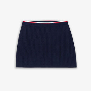 SPORTY & RICH | SERIF LOGO MINI CABLE SKIRT { NAVY