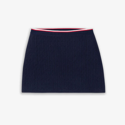 SPORTY & RICH | SERIF LOGO MINI CABLE SKIRT { NAVY