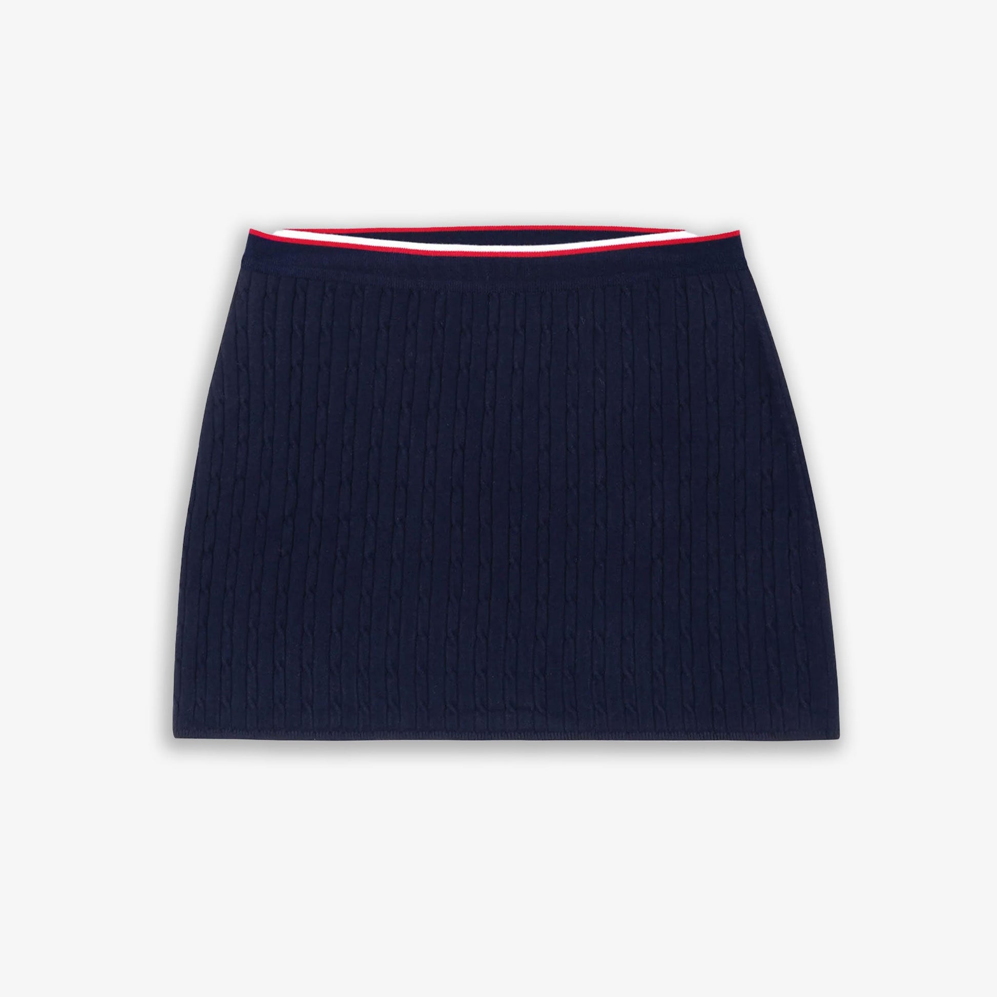 SPORTY & RICH | SERIF LOGO MINI CABLE SKIRT { NAVY