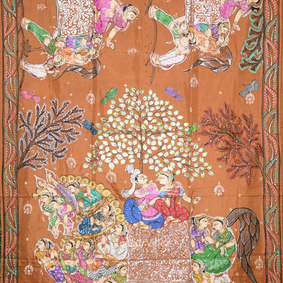 Metallic Bronze Kandarpa Ashwa Hand-Painted Pattachitra Saree