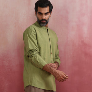 trueBrowns Men's Green Cotton Shirt