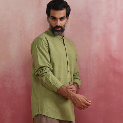 trueBrowns Men's Green Cotton Shirt