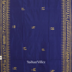 Blue Tribal Theme Hand-Painted Pattachitra Saree
