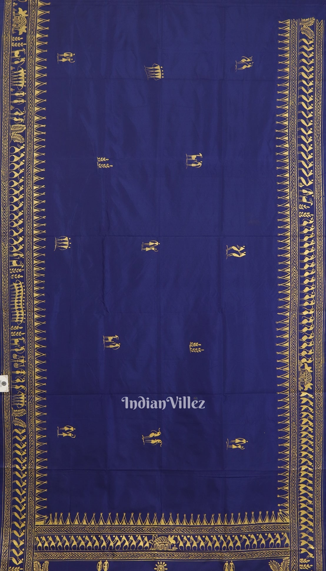 Blue Tribal Theme Hand-Painted Pattachitra Saree