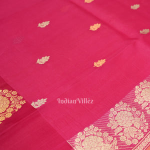 Rani Pink Banarasi Silk Saree With Floral Handwork