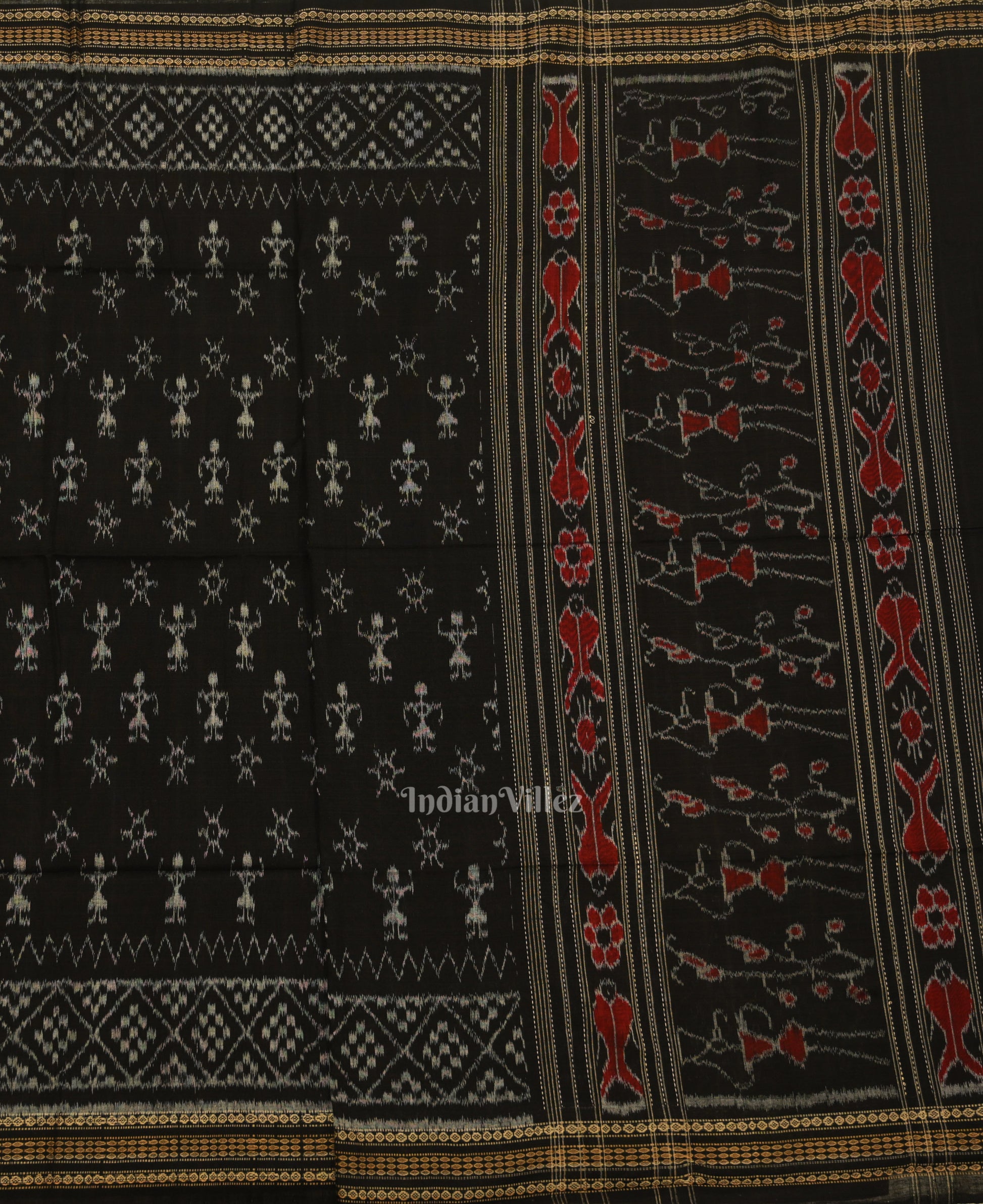 Cement Gray Black Odisha Ikat Sambalpuri Dress Set & Dupatta