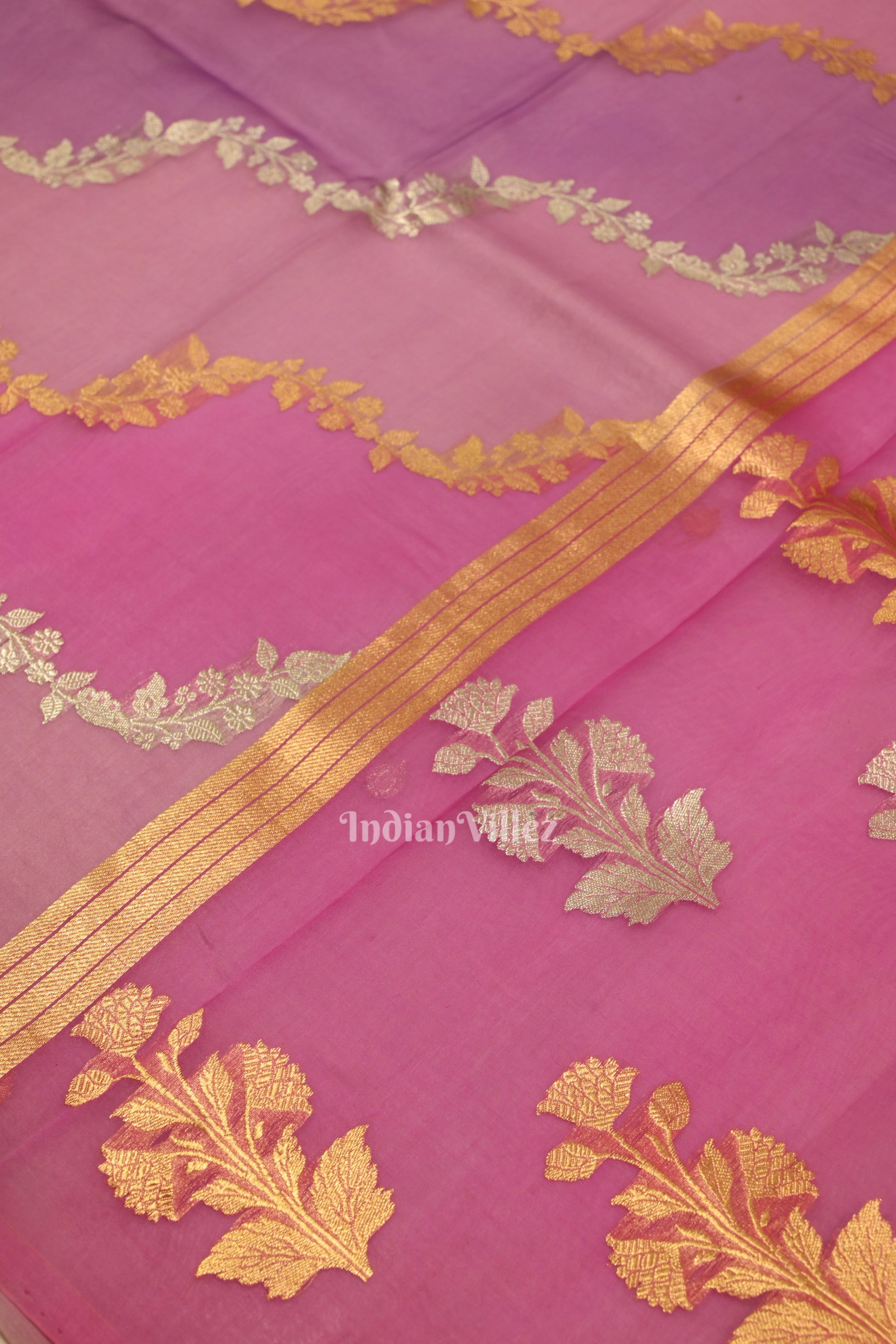 Lavendar Pure Kora Organza Banarasi Tissue saree