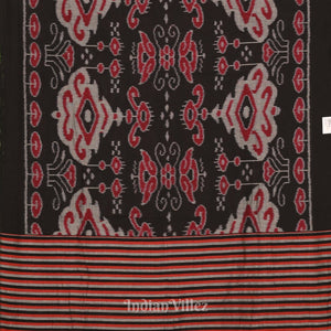 Black With Multicolour Floral Theme Odisha Ikat Sambalpuri Pure Cotton Saree