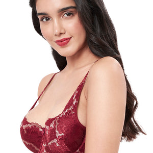 Eternal Bliss Lightly Padded Wired Demi Coverage Balconette Bra - Red Berry