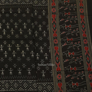 Orange Black Odisha Ikat Sambalpuri Dress Set & Dupatta