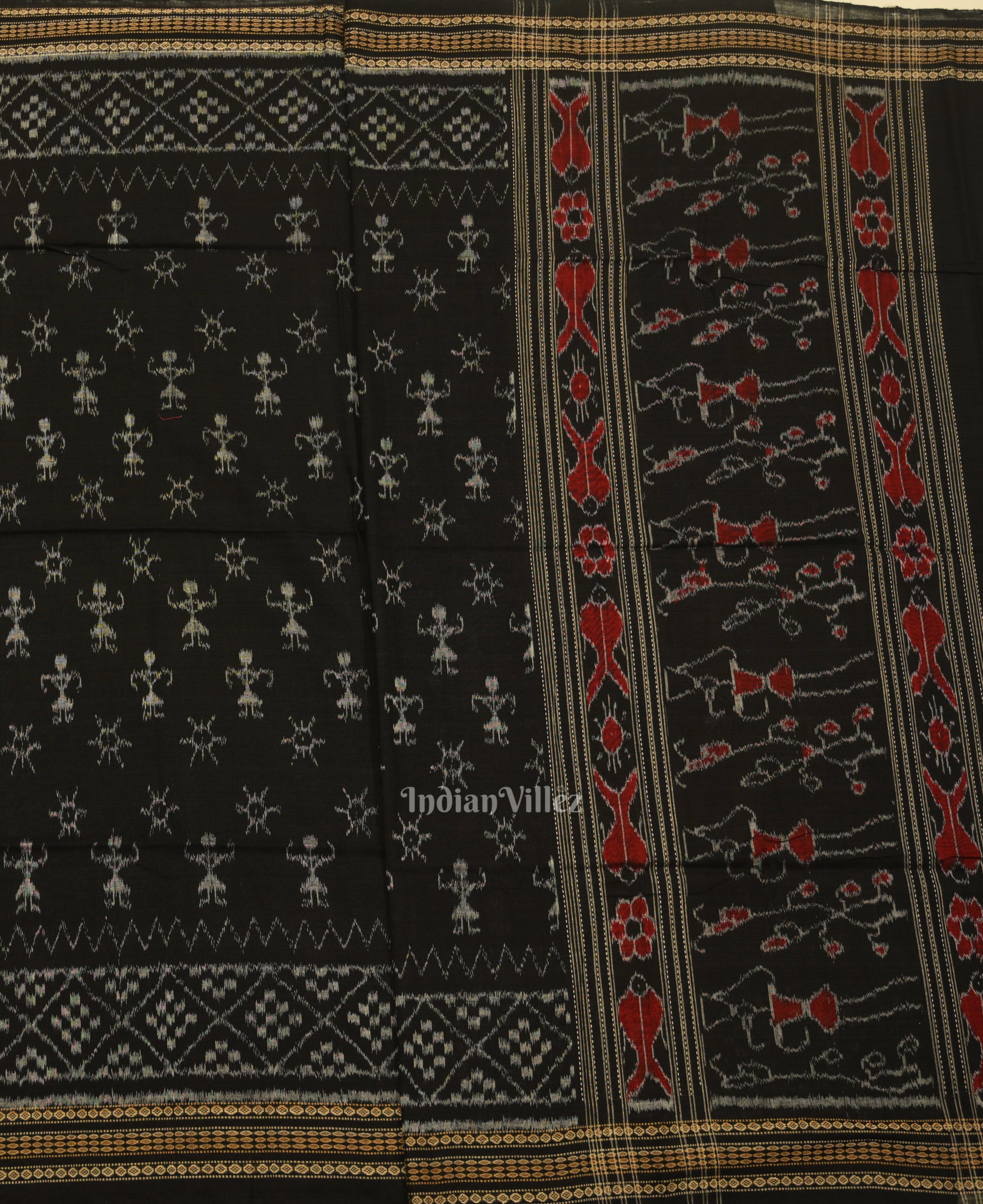 Orange Black Odisha Ikat Sambalpuri Dress Set & Dupatta