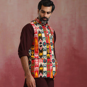 trueBrowns Men's Cola Ikat Reversible Nehru Jacket