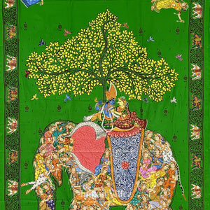 Green Kandarpa Hasti Hand-Painted Pattachitra Saree