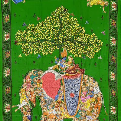 Green Kandarpa Hasti Hand-Painted Pattachitra Saree