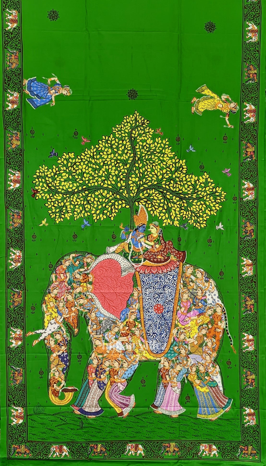 Green Kandarpa Hasti Hand-Painted Pattachitra Saree