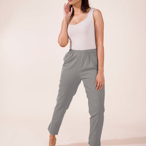 Women Solid Ebony Grey Cotton Pencil Pant