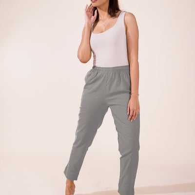 Women Solid Ebony Grey Cotton Pencil Pant