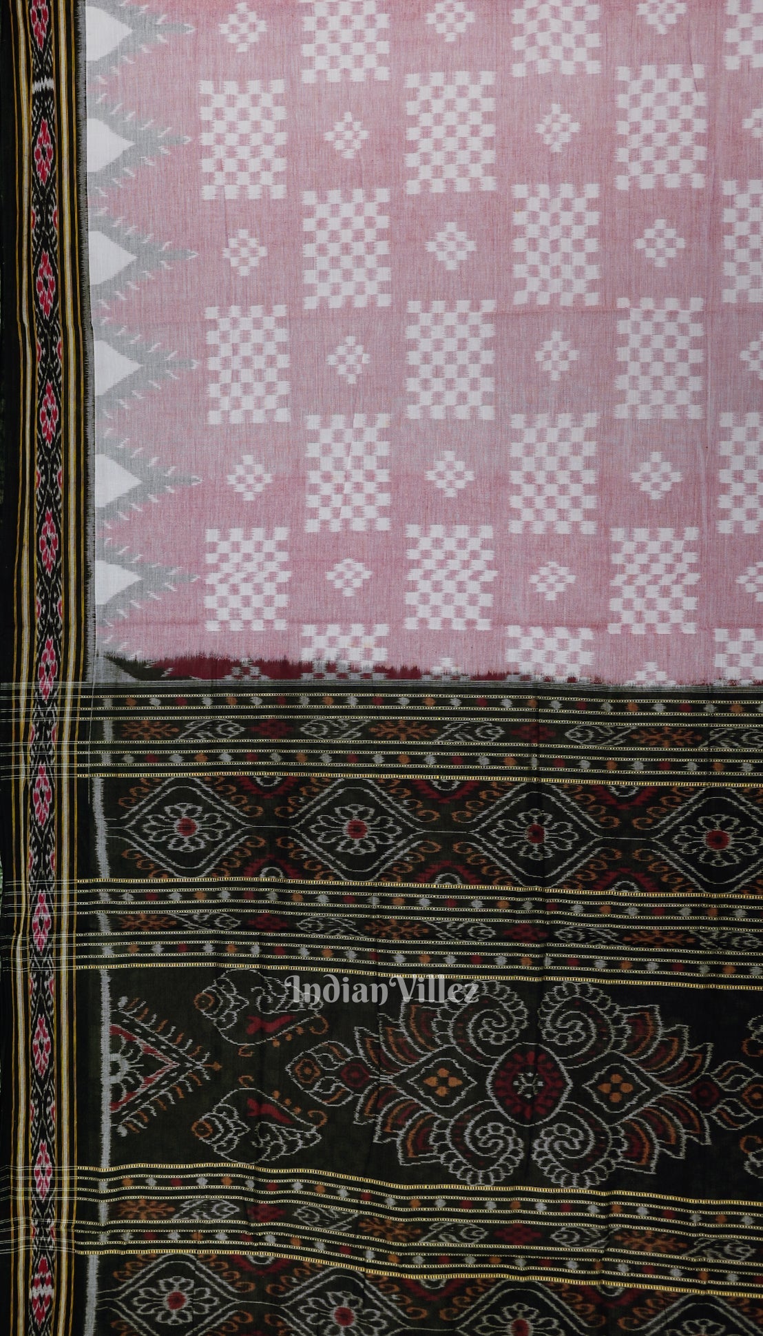 Light Pink Pasapali Theme Odisha Ikat Sambalpuri Pure Cotton Saree