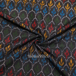 Black Tribal Motif Pochampally Ikat Silk & Cotton (Sico) Fabric