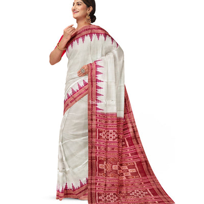White Odisha Ikat Khandua Silk Saree