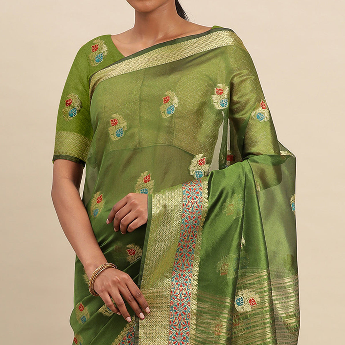 Mehendi Woven Organza Saree