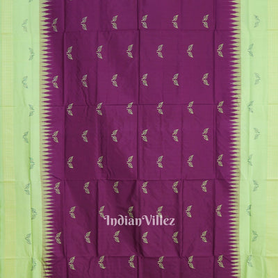 Maroon With Light Green Sambalpuri Bomkai Silk Saree