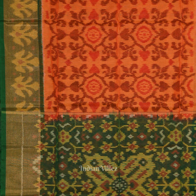 Orange Green Pochampally Ikat Sico (Silk & Cotton) Saree with Zari Border
