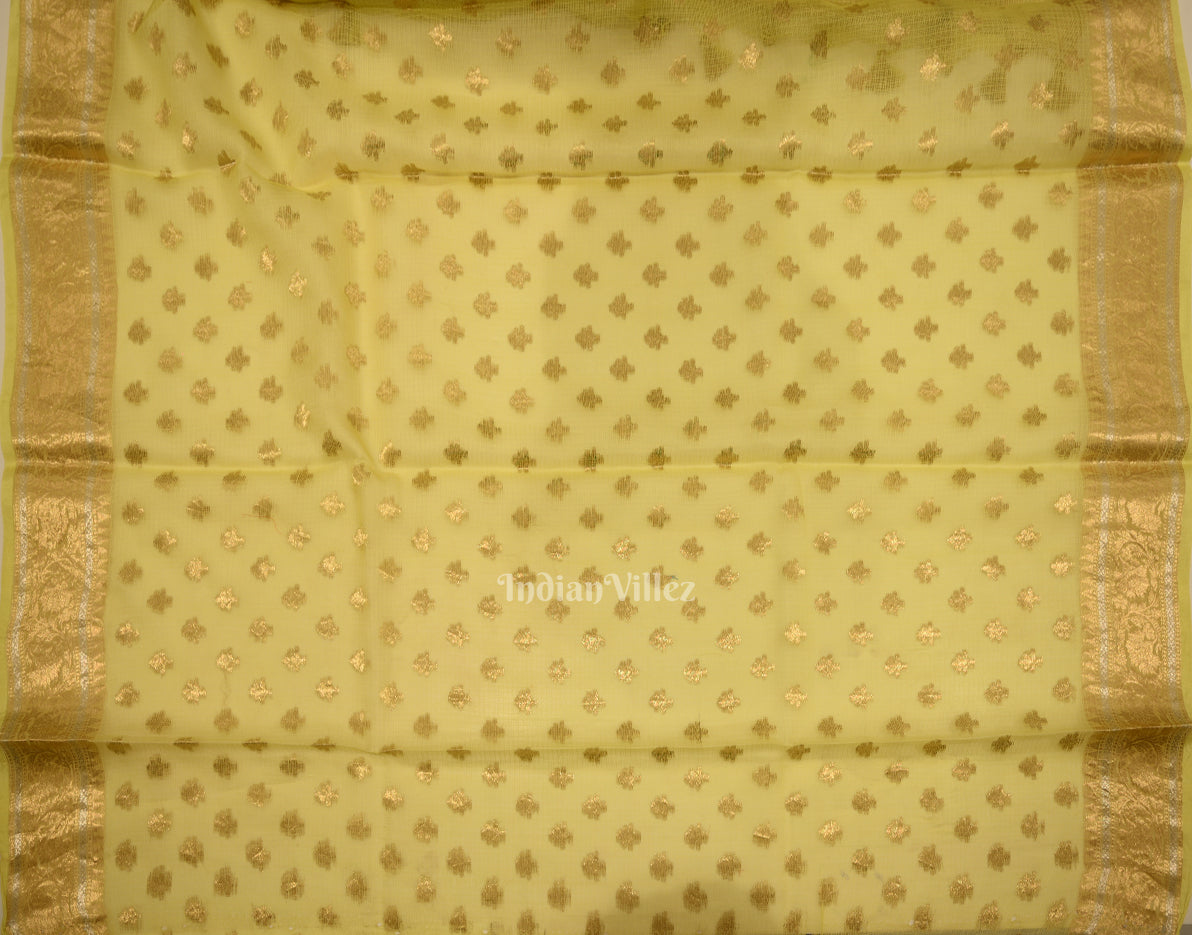 Light Yellow Pure Jamdani Banarasi Kota Saree
