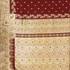 Pure Maroon Meenakari Pure Mashru Satin Silk Banarasi Saree