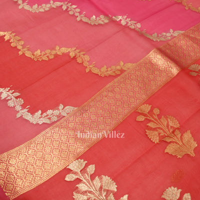 Baby Pink Pure Kora Organza Banarasi Tissue Saree
