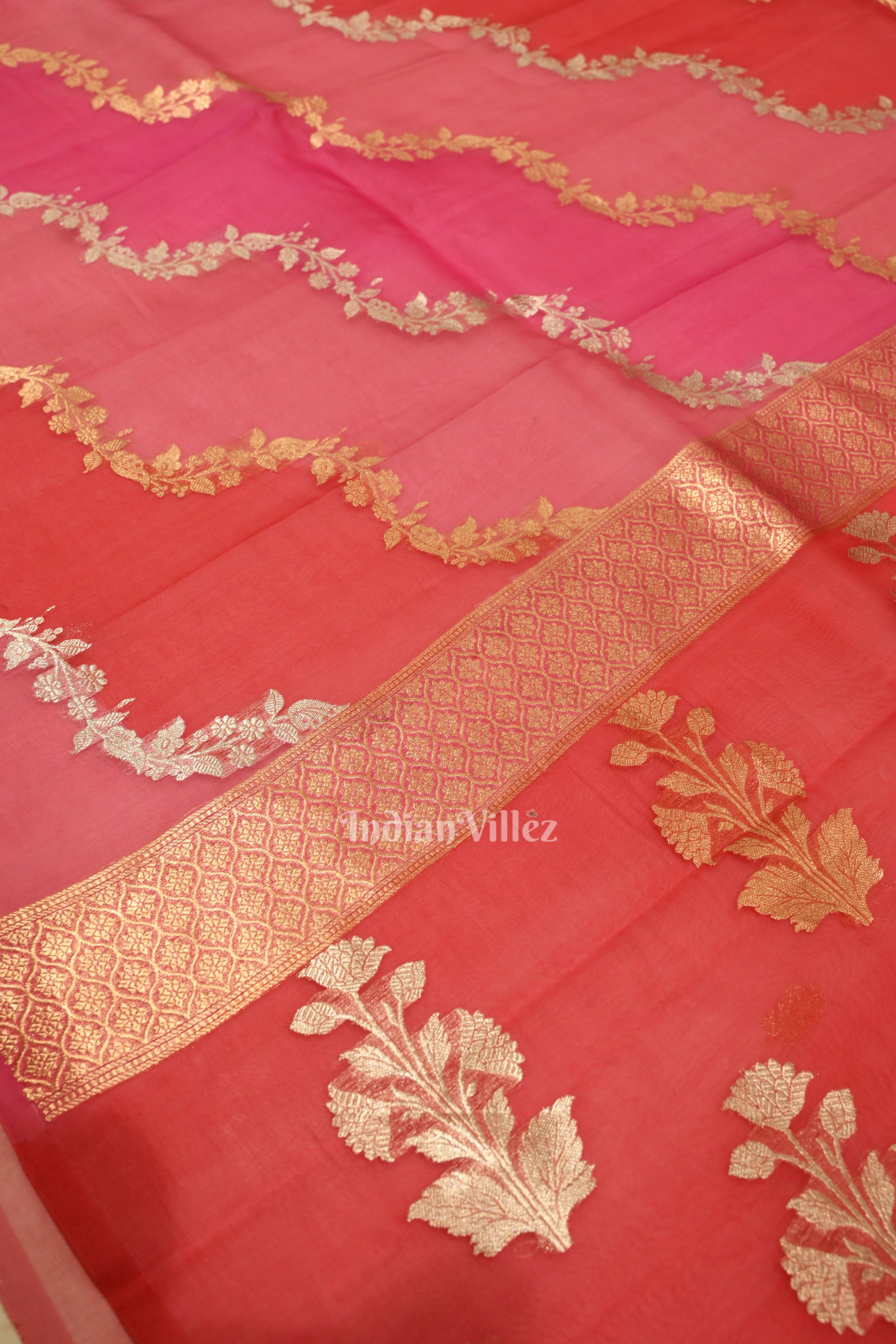 Baby Pink Pure Kora Organza Banarasi Tissue Saree