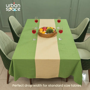 100% Cotton Waffle weave dining table cover Combo - 1 Table Cloth, 4 reversible Placemats and 4 matching solid-colored Napkins - Sage Green & Beige