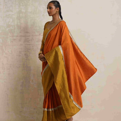 trueBrowns Orange Silk Ready To Wear Saree