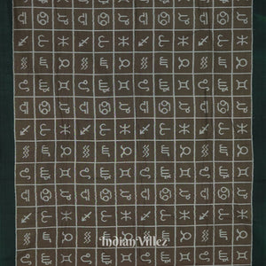 Brownish Green Zodiac Symbol Odisha Ikat Sambalpuri Pure Cotton Saree