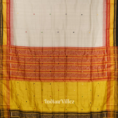 White Kathiphera Khandua Silk Saree with Tissue Anchal
