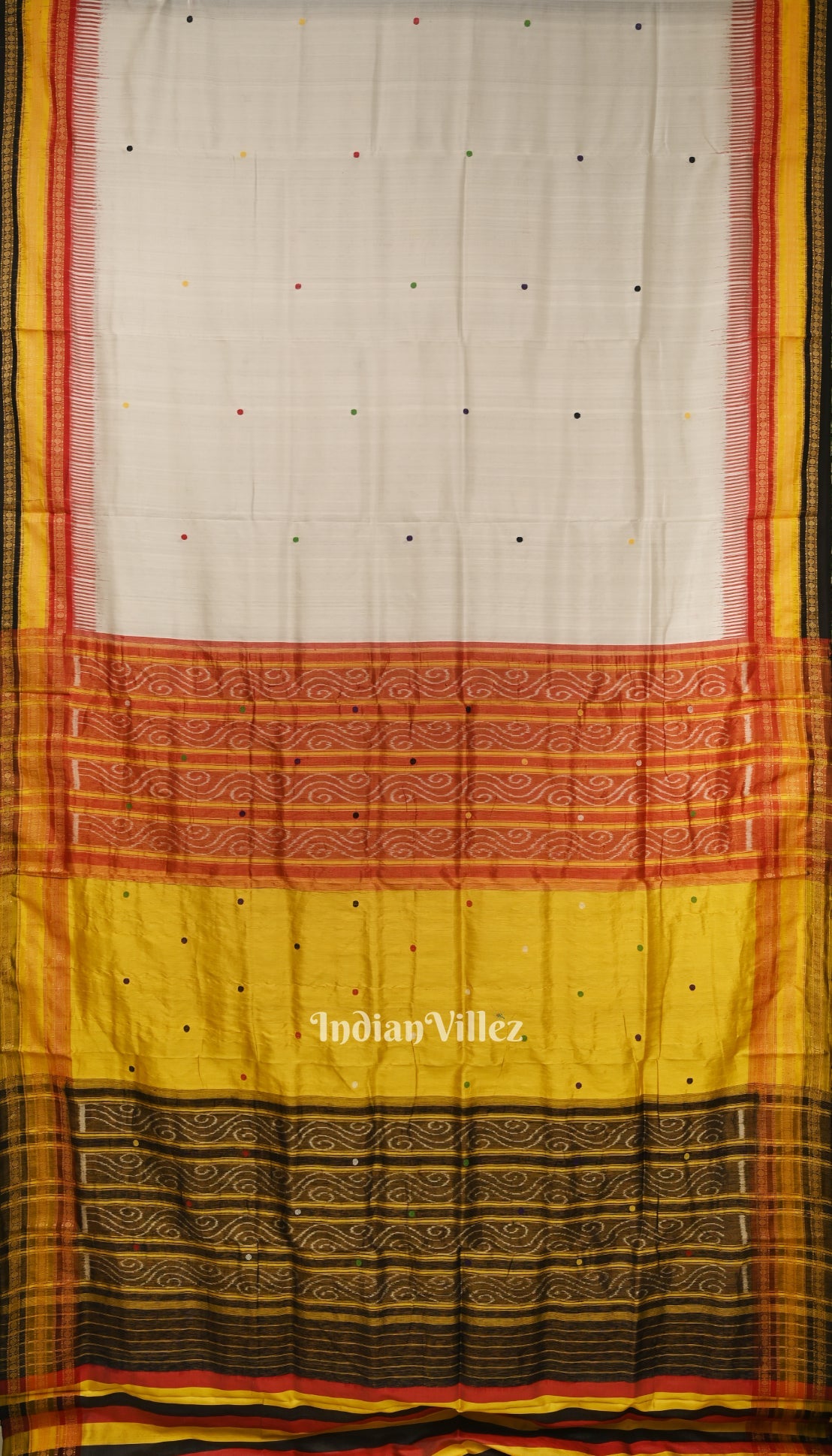 White Kathiphera Khandua Silk Saree with Tissue Anchal