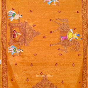Mustard Yellow Doli Barat Hand- Painted Pattachitra Saree