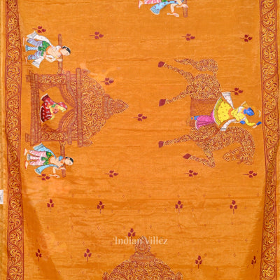 Mustard Yellow Doli Barat Hand- Painted Pattachitra Saree