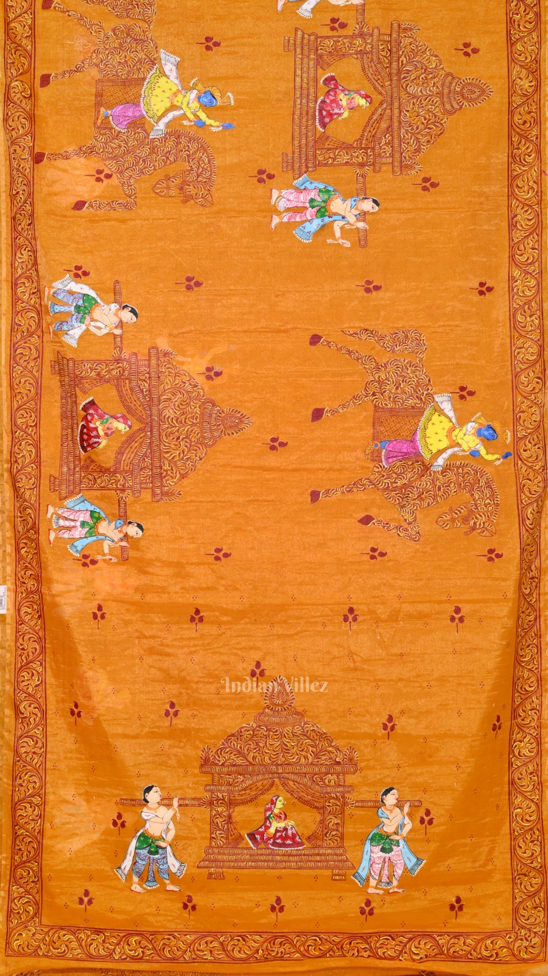Mustard Yellow Doli Barat Hand- Painted Pattachitra Saree
