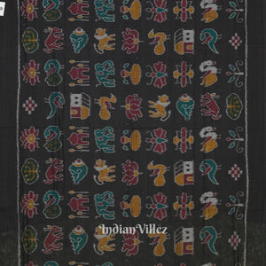 Black Nabarangi Sambalpuri Cotton Saree with Double Anchal