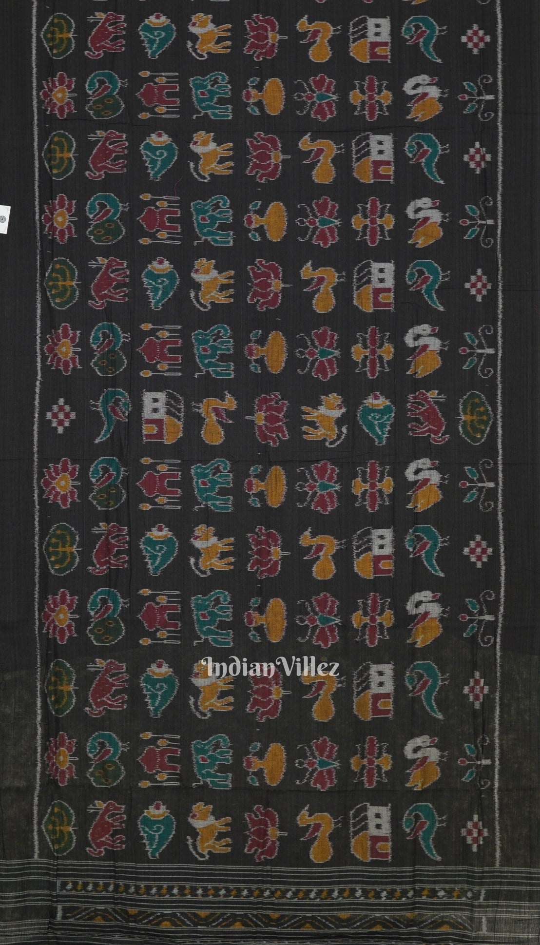 Black Nabarangi Sambalpuri Cotton Saree with Double Anchal