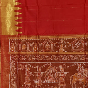 Red with Golden Zari (Tissue) Phoda Kumbha Sambalpuri Silk Saree